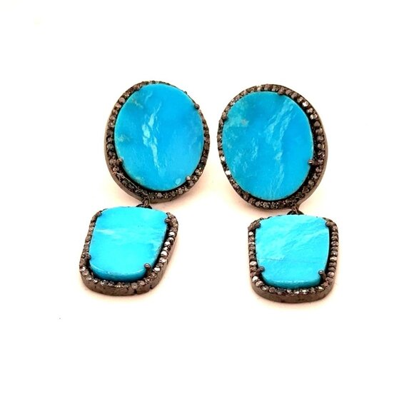 Turquoise Black Crystals Earrings in - Picture 1 of 7